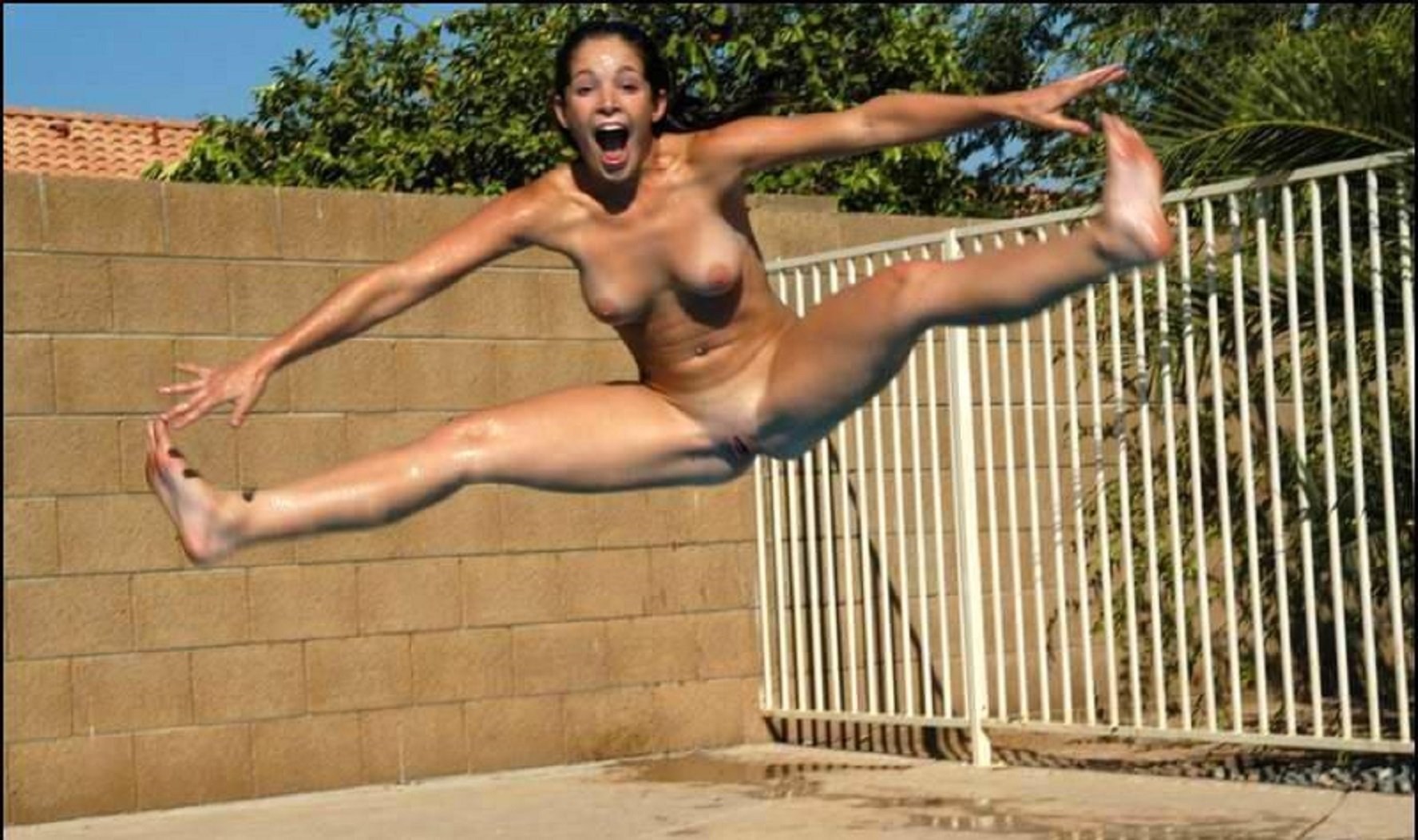 Women jumping naked