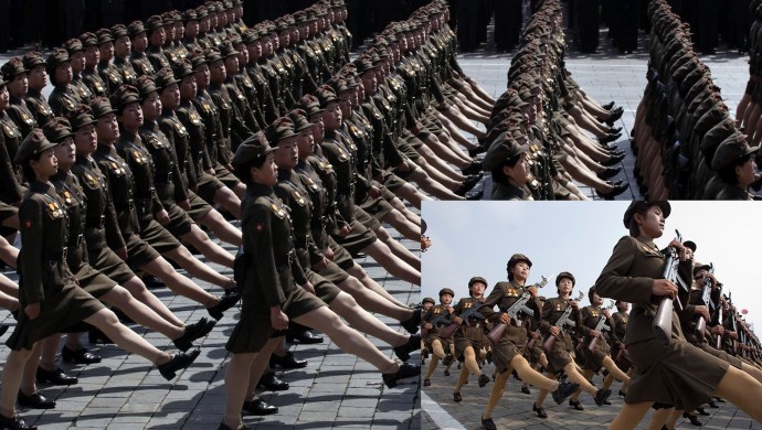 Северная Корея девушки маршируют