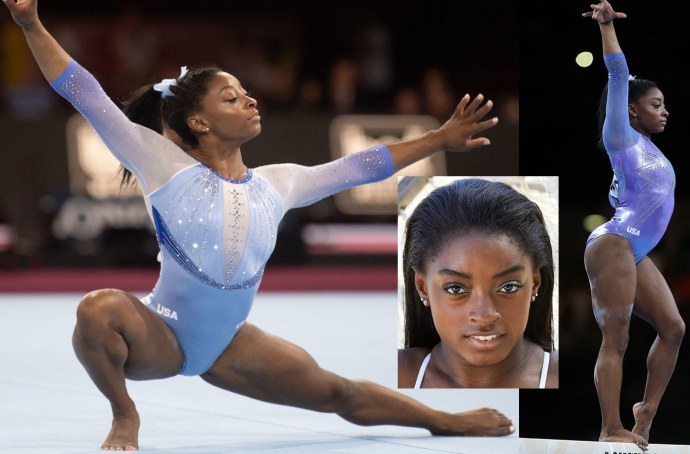 Гимнастка Симона Байлз в капроновых колготках