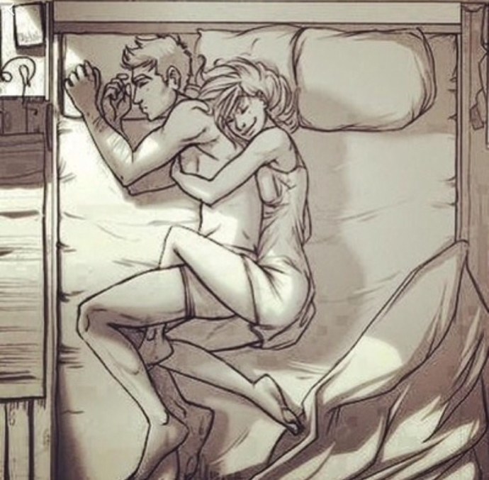 Обнимашки в кровати рисунок