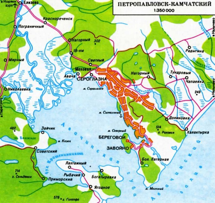 Карта Камчатки с достопримечательностями