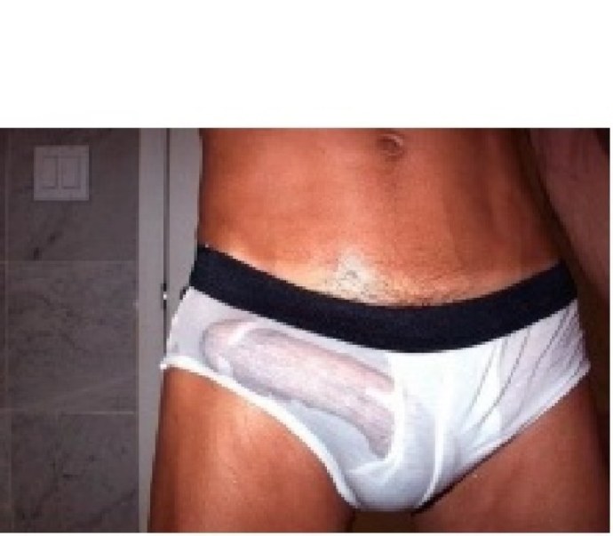 Мокрый член в прозрачных трусах