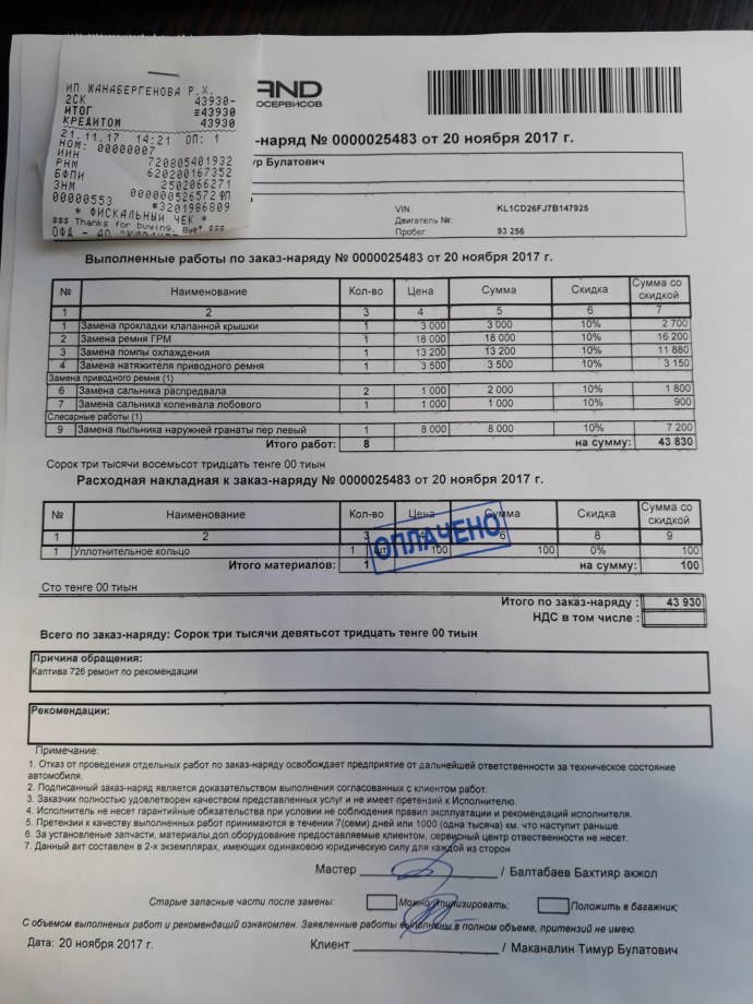 Заказ-Наряды на выполненные работы