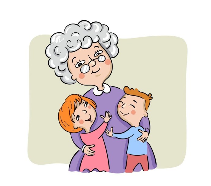 Внук обнимает бабушку