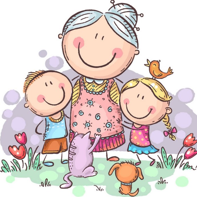 Бабушка с внуками рисунок