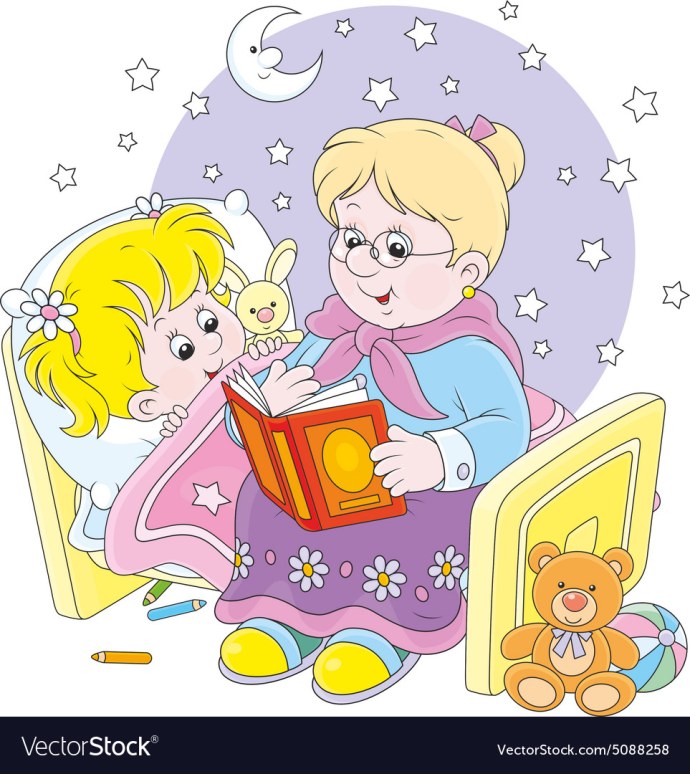 Бабушка читает сказку внучке