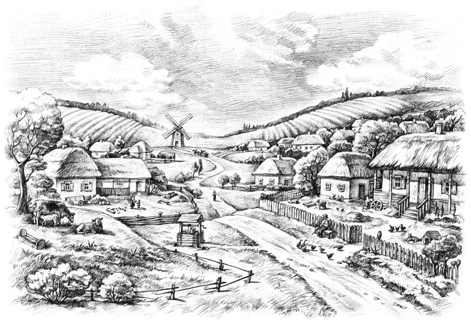 Деревня рисунок