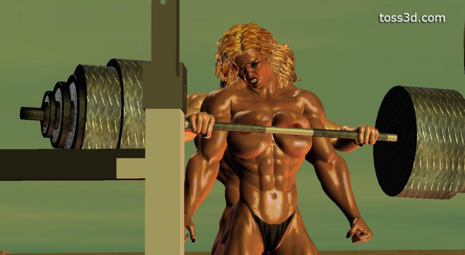 3d muscle girl Лена и тренер