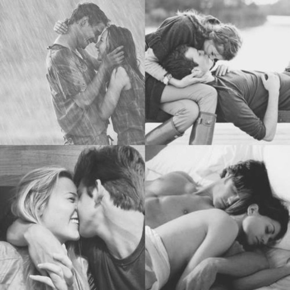 Обнимает и целует девушку